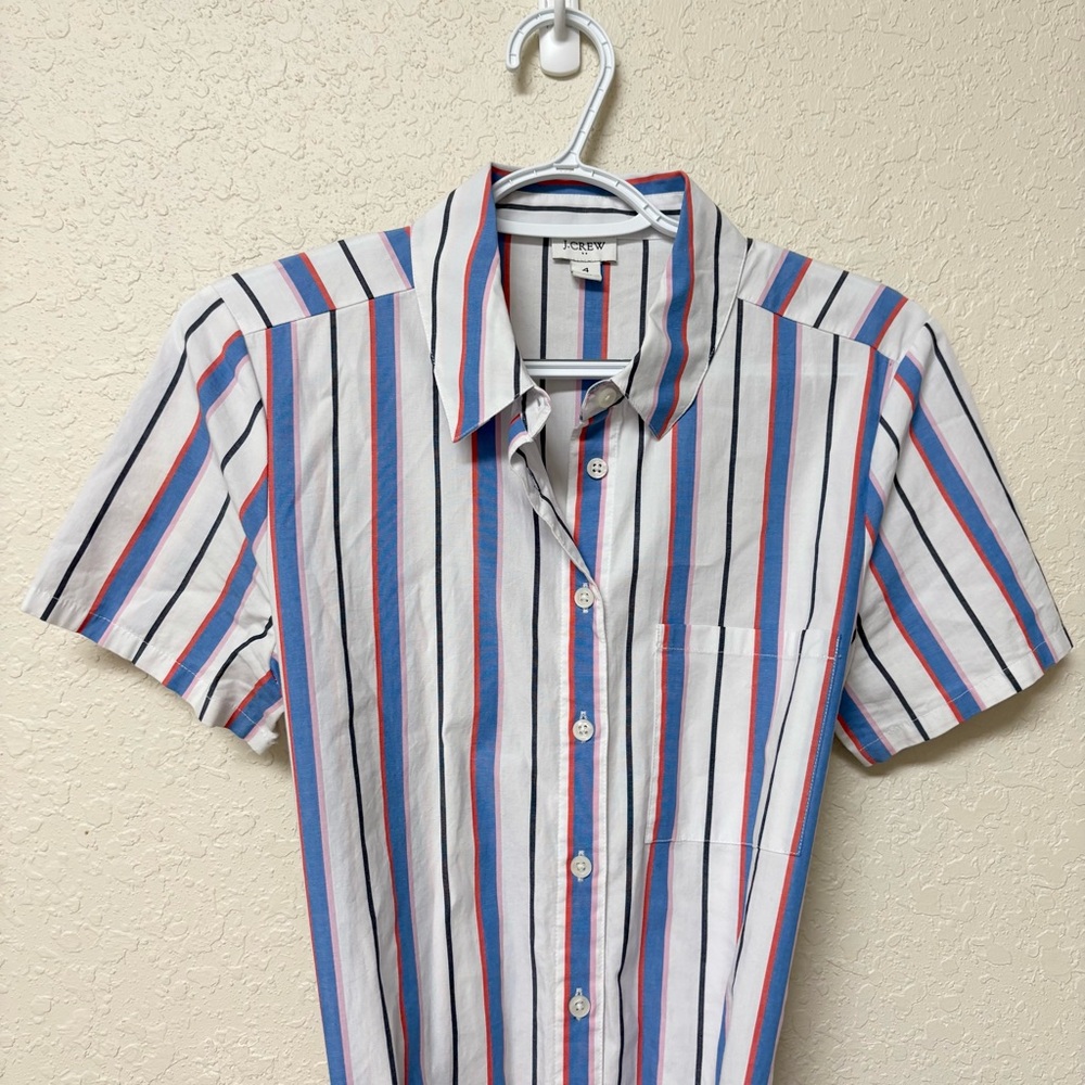 J Crew Belted Shirtdress Striped Button Down Size 4 Cotton Pockets - Picture 3 of 7